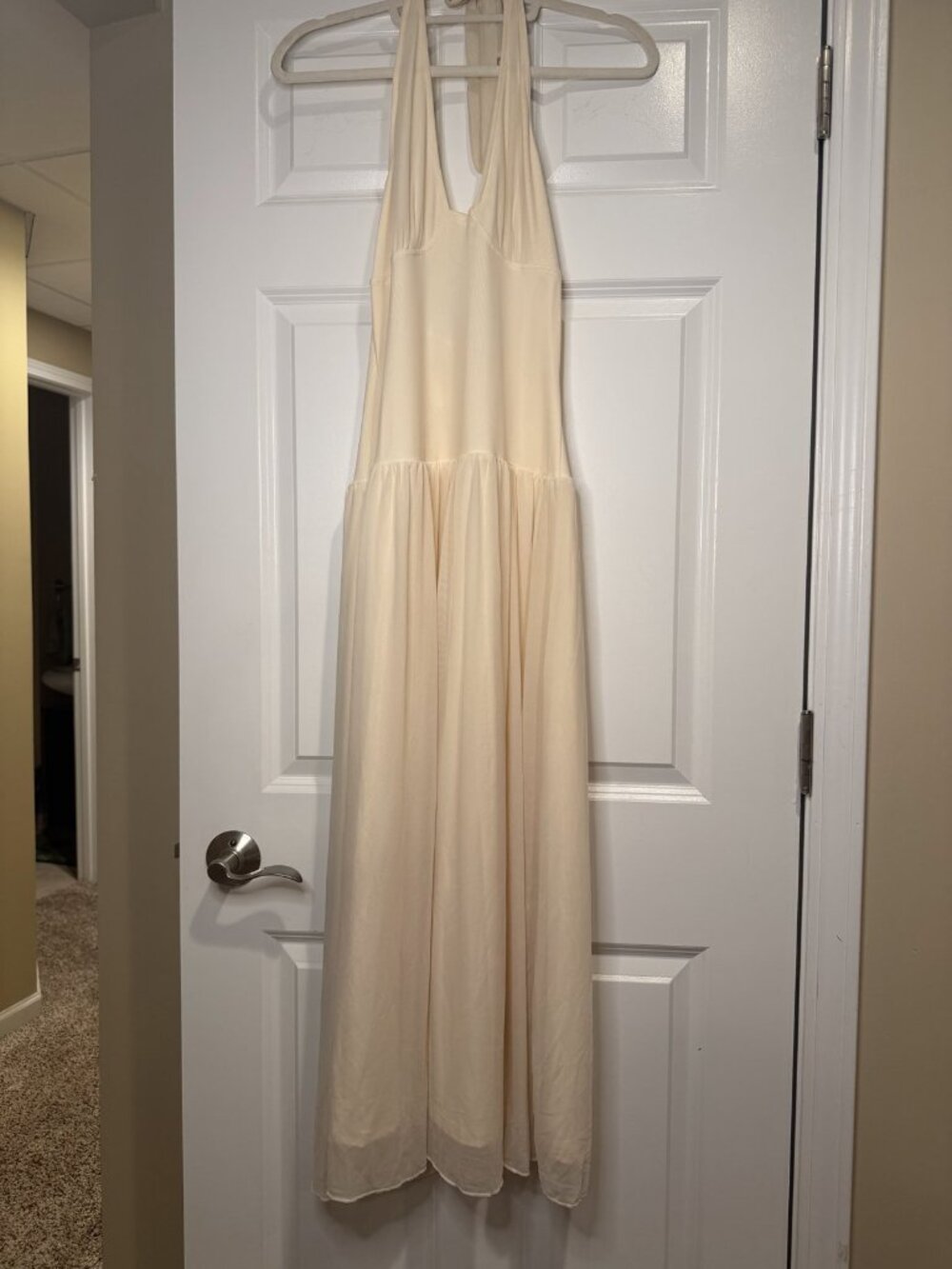 SHEIN Cream Halter Mesh Midi Dress Drop Waist Size S